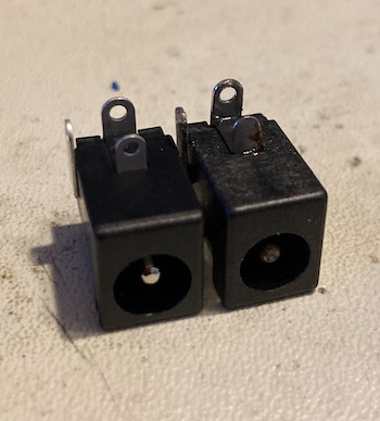 The old power jack (right) versus the new one (left.)