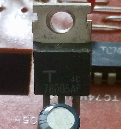 The voltage regulator in question. It reads 78005AP.
