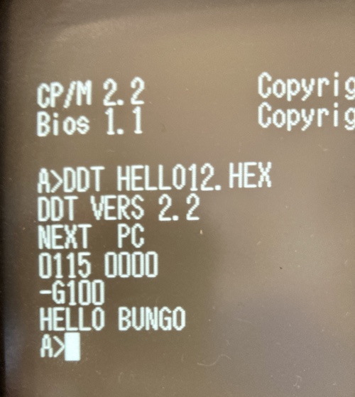 HELLO BUNGO from the debugger, thanks to the g100 command.