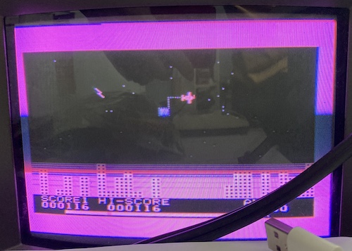 A plane is now flying in the right direction away from a purple square at the centre of the screen.
