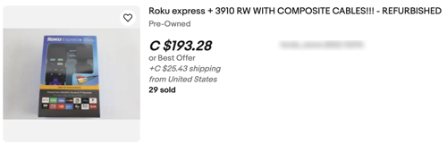 The Roku Express is being sold for $193.28 "or best offer." Somehow they have sold 29 of them.