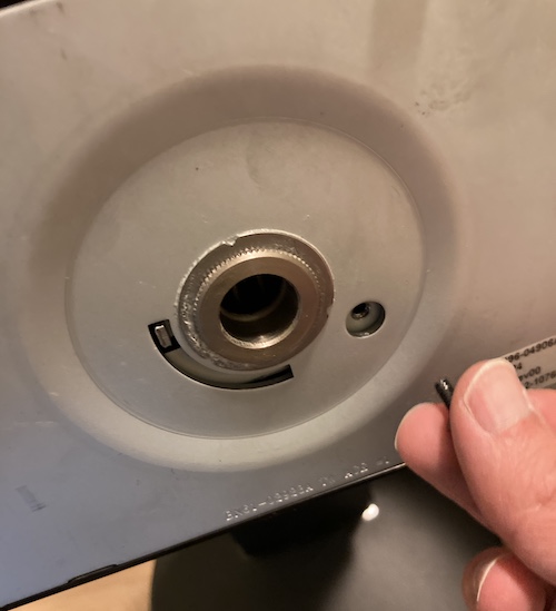 The lockout screw has been removed, showing that the front face can now slide independently of the rear face.