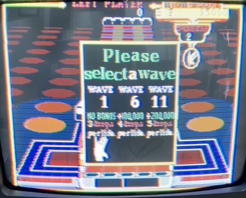 The helper text on Klax, asking me what difficulty I want to play. The bonus points text is practically illegible.
