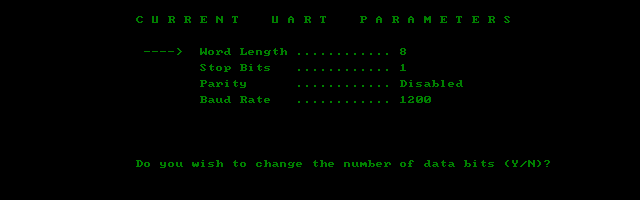 LINE55.COM, a tool for adjusting the Sanyo's RS232 peripheral settings, is running in MAME.