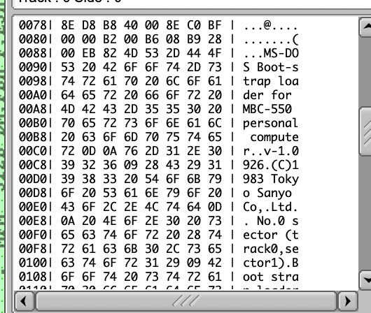 A screenshot from the HxC utility looking at the raw structure of the disk.