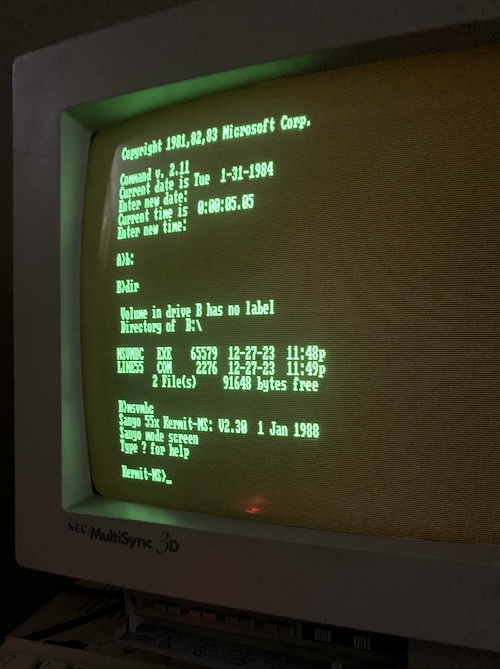 The Sanyo's actual CRT says that it has now booted Kermit as well.
