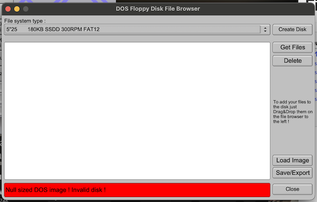 The HxC utility complains: null-sized DOS image! Invalid disk!