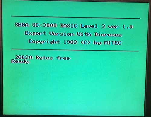 The SC-3000 BASIC Level 3 ver 1.0 is booted on the screen, showing 26620 bytes free.