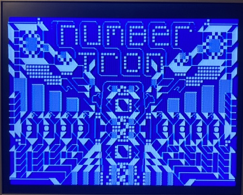 The Numbertron startup screen, in blue and white.