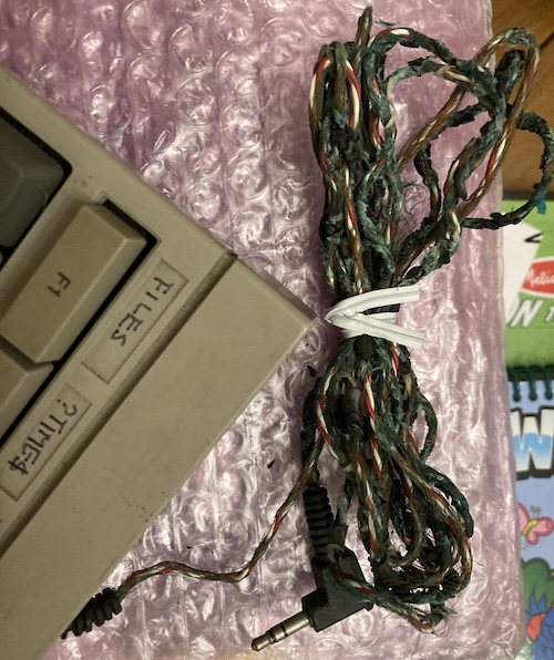 The cable is all reduced to a green, stringy mess of plastic around the wires.