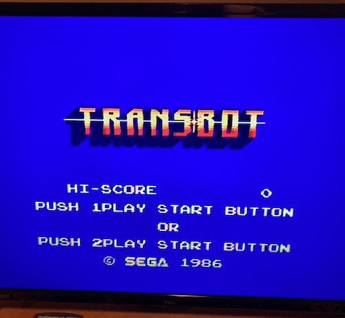 The title screen for "TransBot." Seems like that gradient should be different colours. Hop to it, ROM hackers.