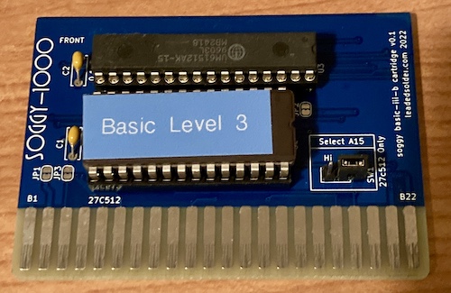 My bootleg BASIC cart. It says "Basic Level 3" on a thermal label stuck to the ROM.