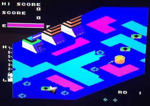 The attract mode of Zaxxon is running from the internal ROM. The demo player is a lot better at this game than me. I swear I used to be good at Zaxxon. It must be this rotten console, built by a crazy person. Oh wait.