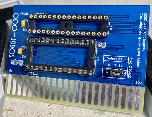 The jumpers and empty sockets are exposed on the front of the BASIC III-B board under development.