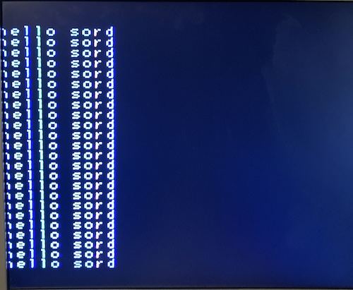 A repeating waterfall of text reading "hello sord."
