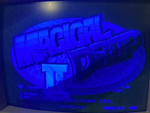 The title screen of Magical Drop II, except it's all in various shades of blue.
