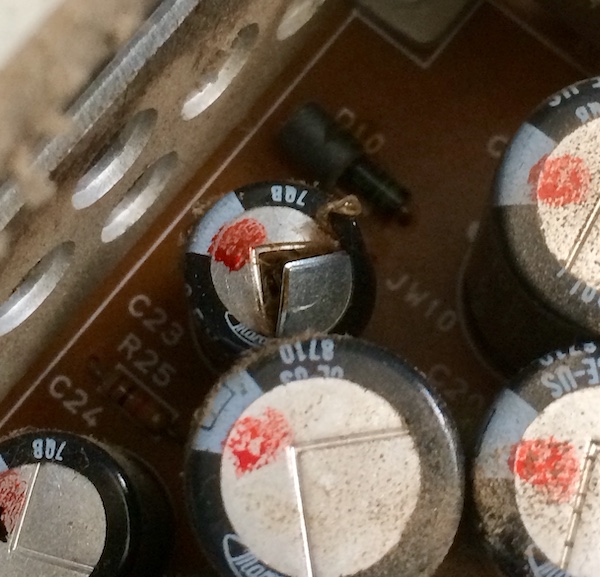 Exploded capacitor in the Tandy 1000 PSU