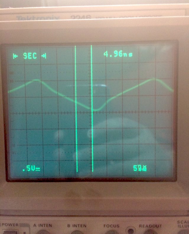 The same stepped-on clock that we saw previously, on my old Tektronix scope. Ahhhh, I love this thing.