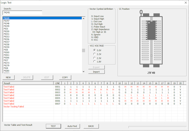 Every test has failed on the 74LS245 known to us as U40.