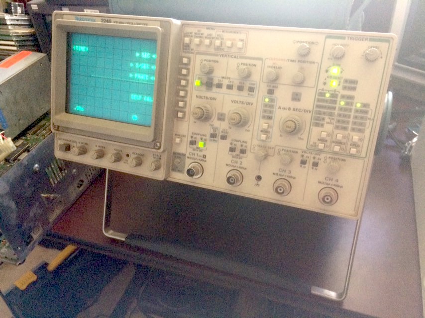 Tektronix 2246 oscilloscope. The sun has blown out the picture.