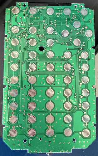 The TI-83 keyboard PCB, with lots of vias