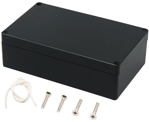 A picture of a nice, black plastic enclosure. This picture is from the Amazon ad, because I don't live in a featureless white void (the rent is too high in that part of town.)